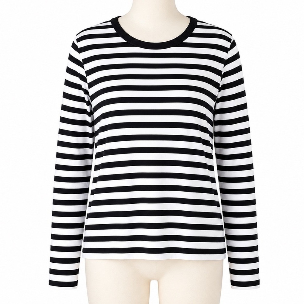 Long Tall Sally Striped Shirt Women XL Black White Long Sleeve Crew Neck Stretch